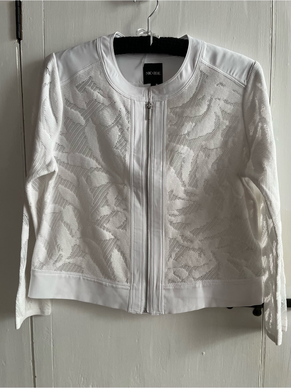 Nic+Zoe Palm Springs White Lace Zip-Front Leaf Inspired Textured Jacket PL